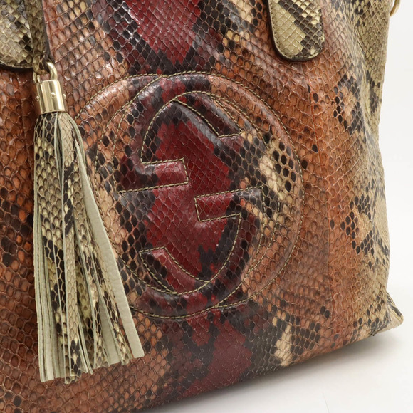 Gucci Soho Fringe Tassel Large Tote Bag Python Leather Beige Bordeaux - Picture 7 of 7